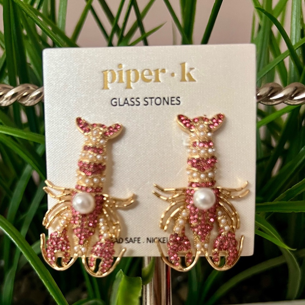 PIPER K Pink Glass Stones, Pearls Gold-Tone Lobster Stud Earrings